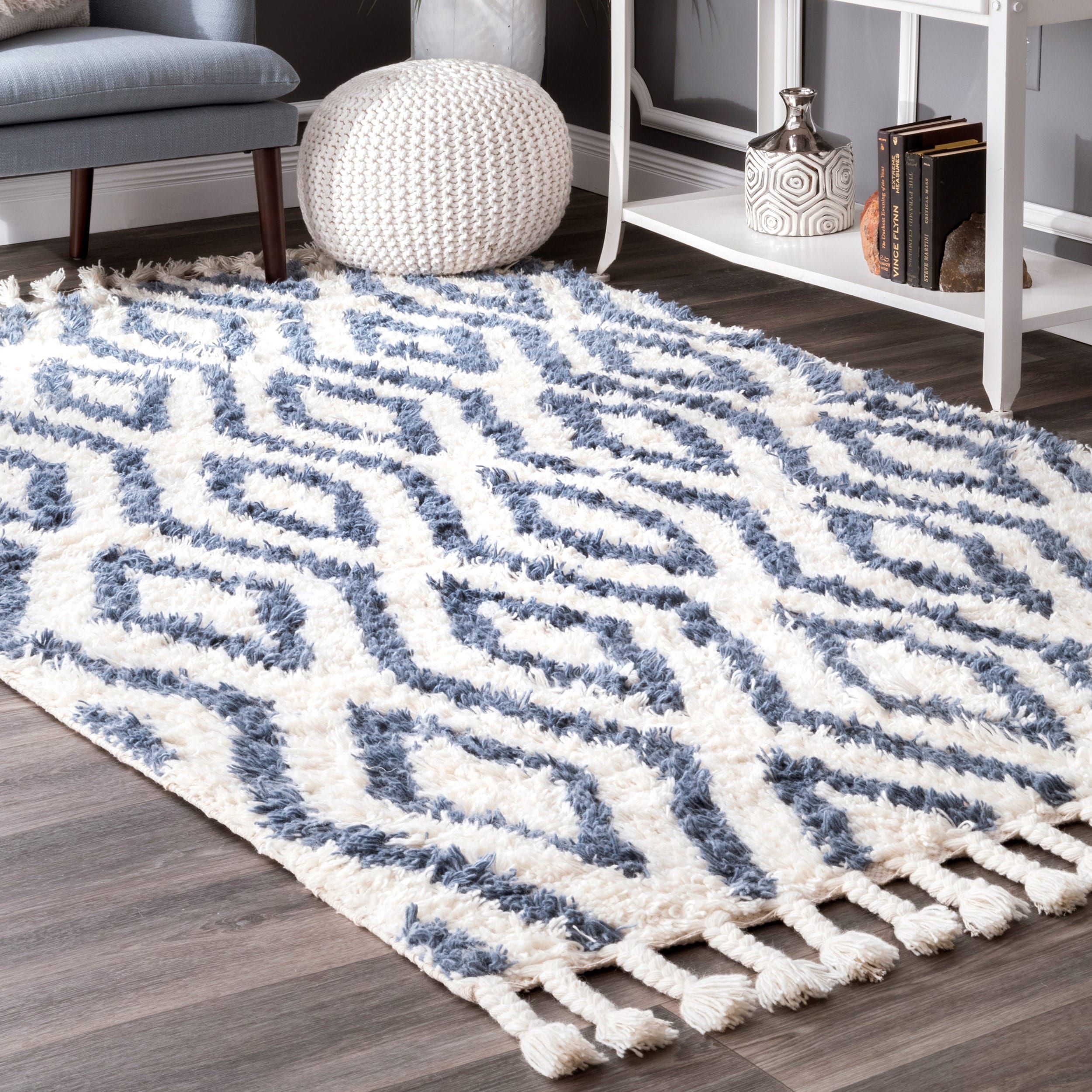 Nuloom Cine Linked Moroccan Trellis Slate Rug Nuloom Blue Hand Knotted Moroccan Diamond Trellis Area Rug 7 6 X