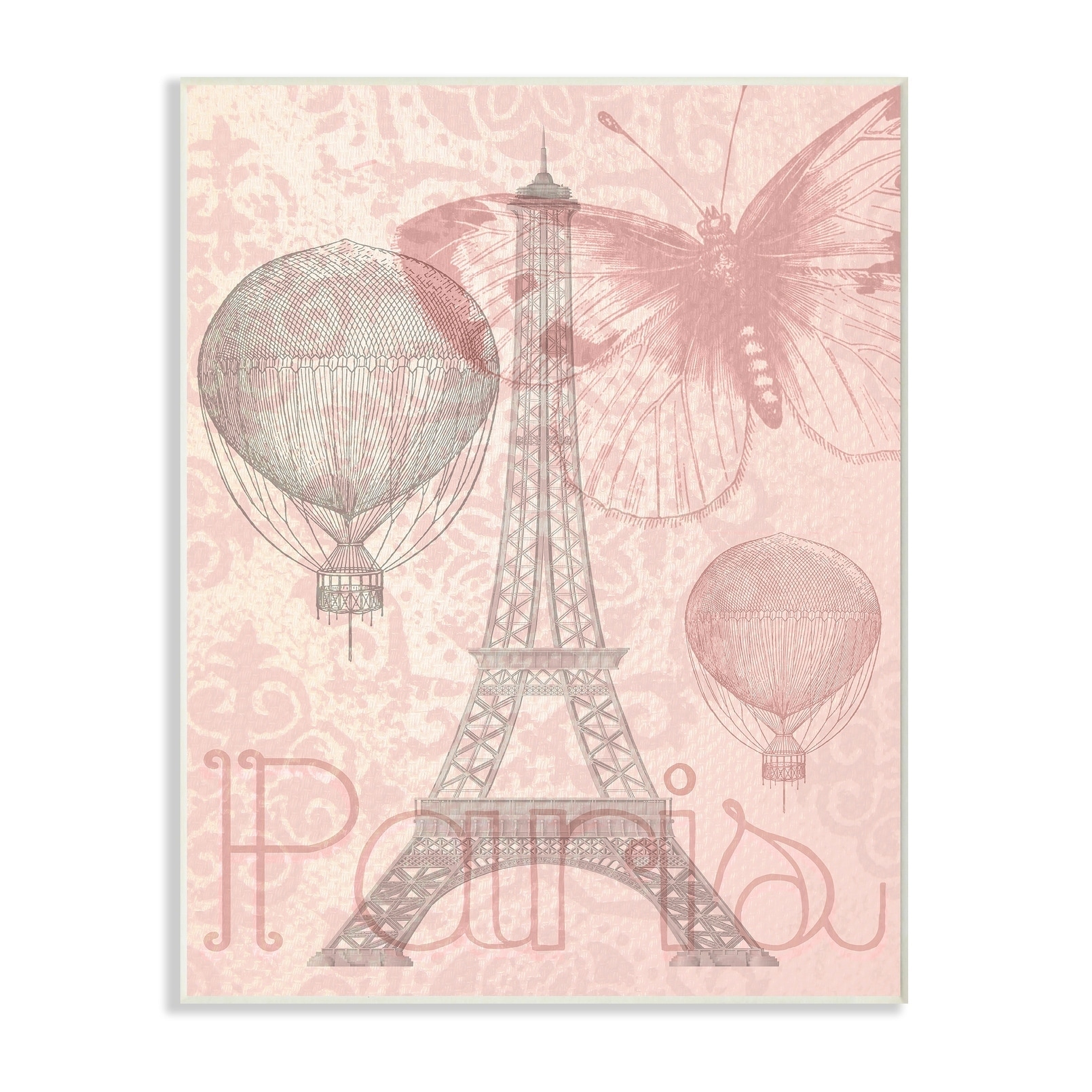 Stupell Industries Eiffel Tower Hot Air Balloon Paris Wall Plaque Art