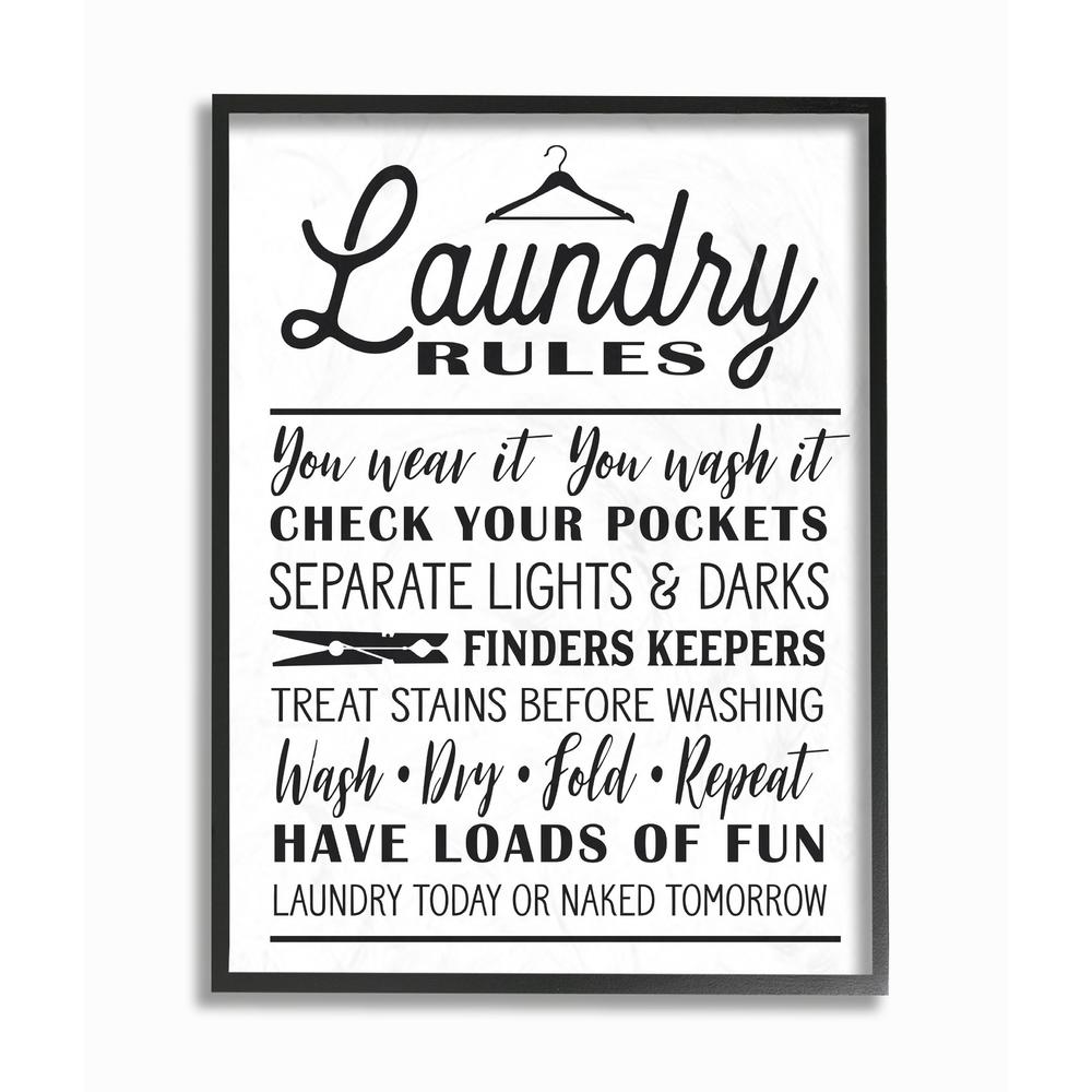 Stupell Industries Laundry Rules w/ Hanger Typography Framed Giclee Texture Art