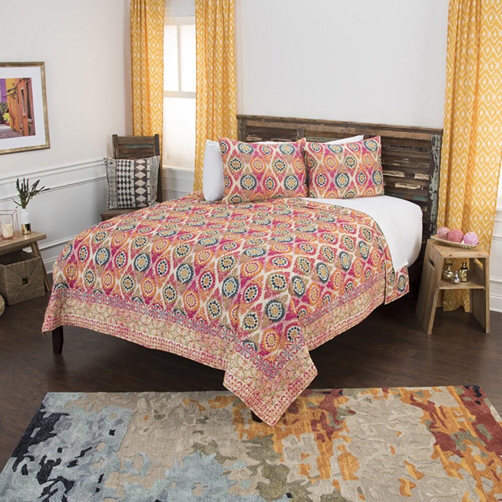 Rizzy Home Maddux Place Orange Hand Quilted Cotton Reversible 3-Piece Quilt Set