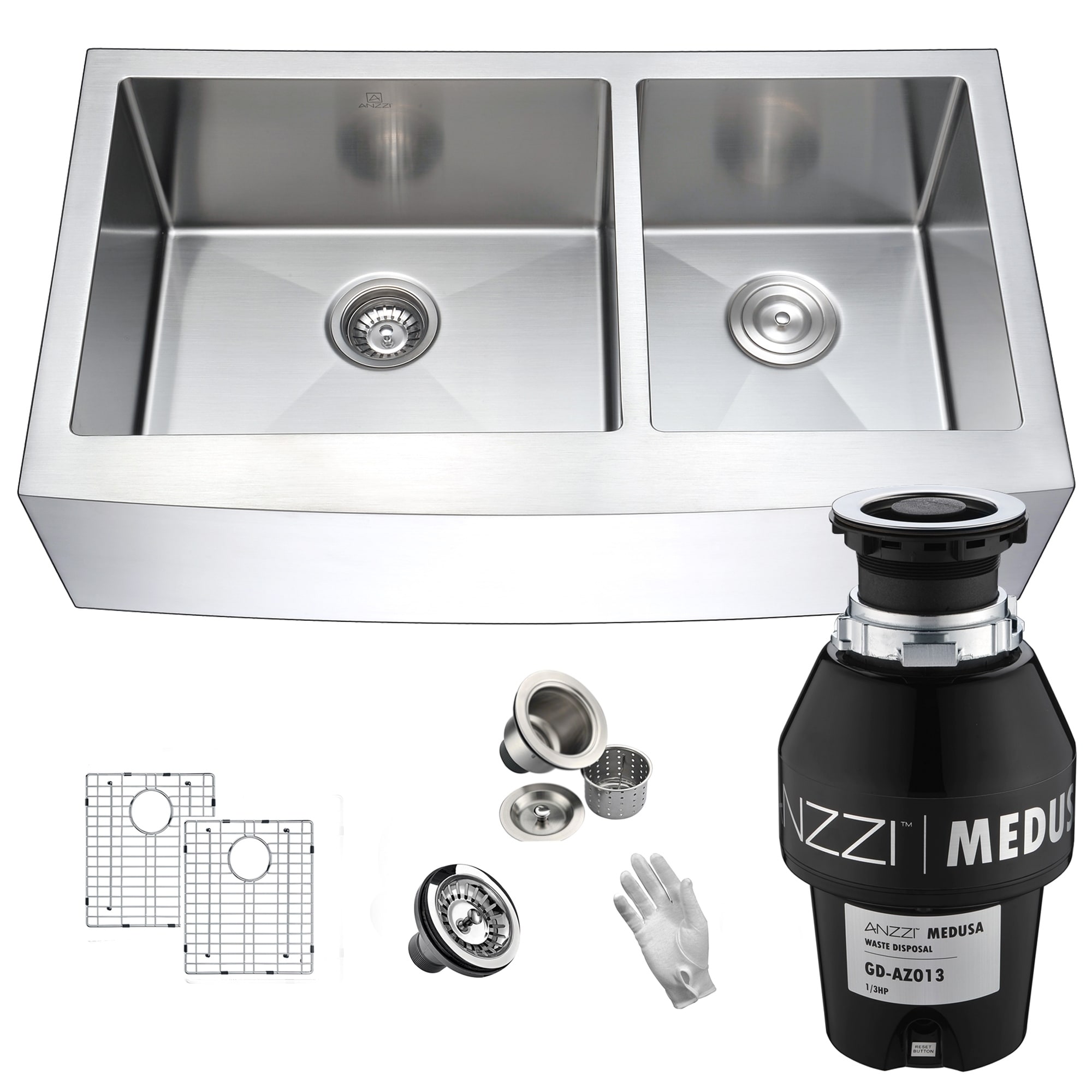 Sink Guard Disposals Anzzi Elysian Farmhouse Stainless Steel 33 In 0 Hole 60 40 Double Bowl
