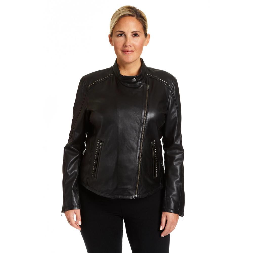 Excelled Las Plus Lambskin Moto With Stud Embelishment