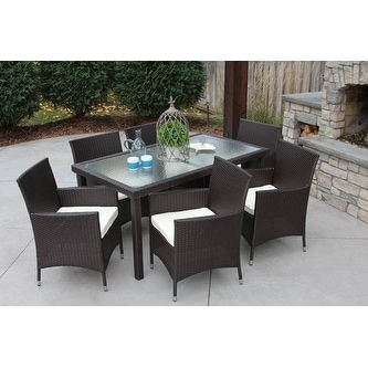 7pc Outdoor Brown Wicker Patio Dining Set Rec D Rectangle