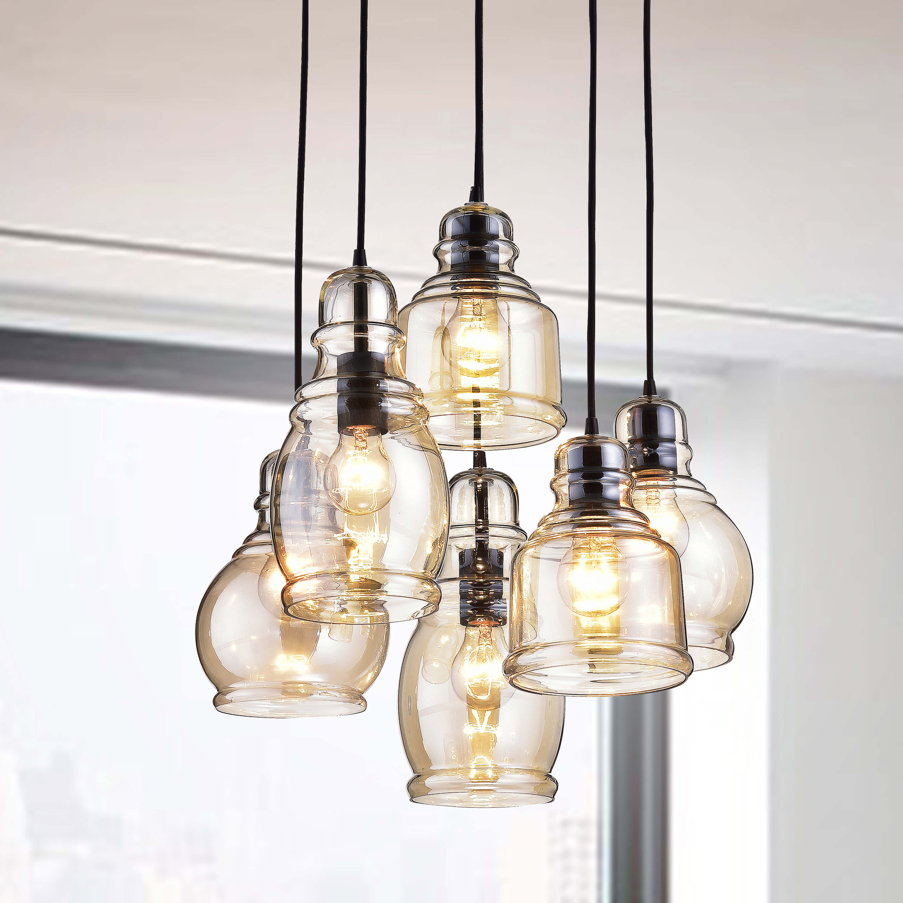 The Lighting Mariana Antique Black Cognac Glass 6 Light The Lighting Mariana Antique Black Cognac Glass 6 Light Cer Pendant Chandelier With Round Base