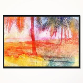 Design Art Designart Red Retro Palm Trees Landscape Painting Framed Canvas Print
