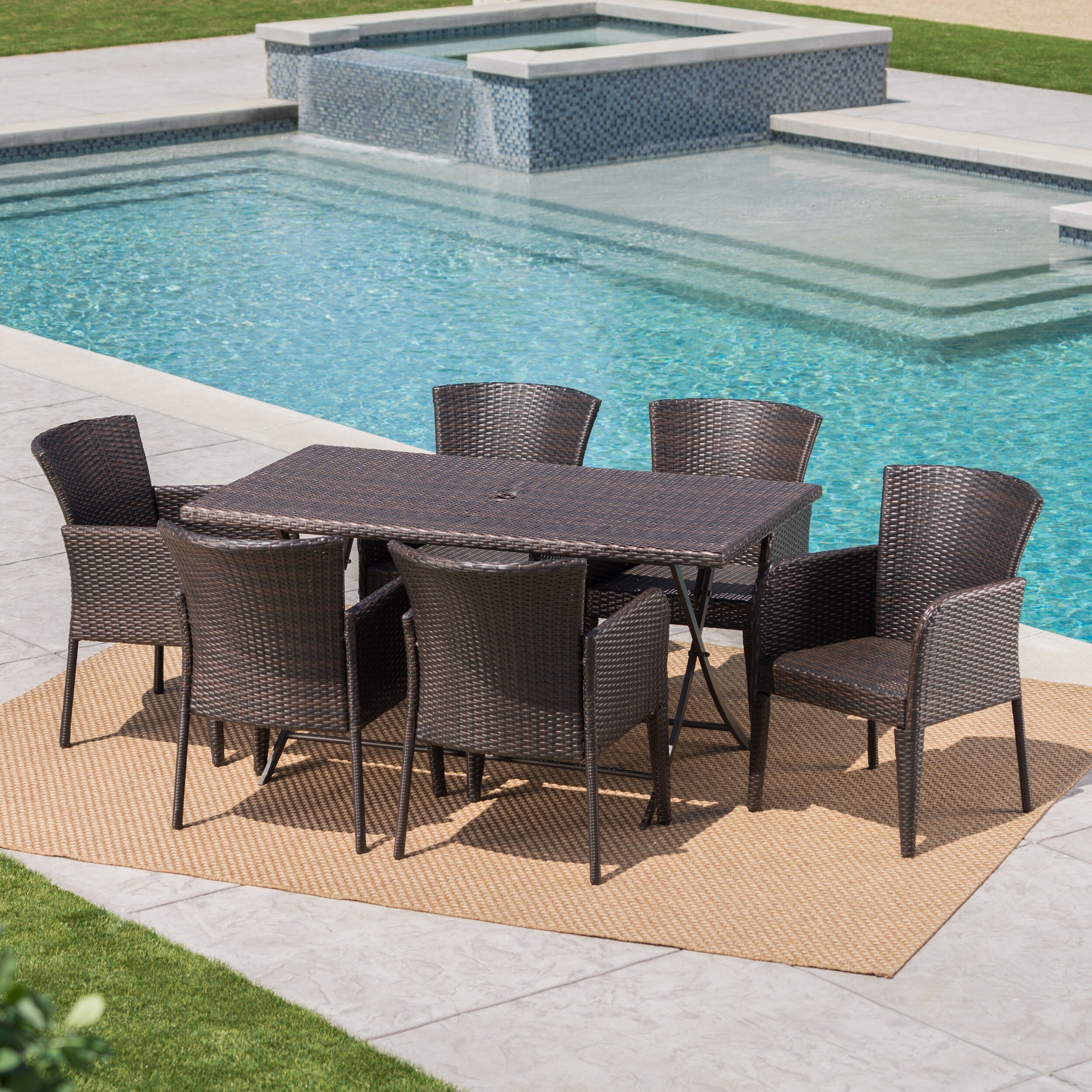 302020 Christopher Knight Home Kylon Outdoor 7 Piece Rectangle Christopher Knight Home Kylon Outdoor 7 Piece Rectangle Foldable Wicker Dining Set
