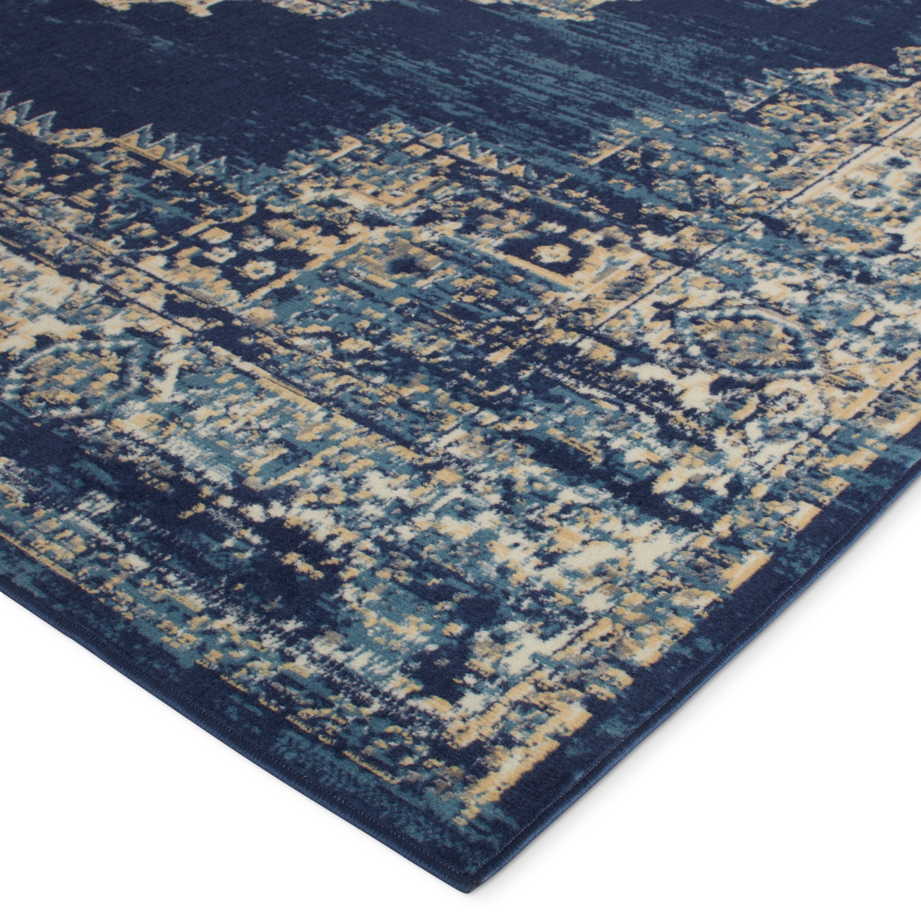 Nourison Grafix Distressed Navy Blue Medallion Area Rug 7 10 X 9