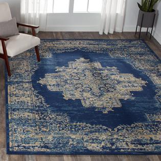 Nourison Grafix Distressed Navy Blue Medallion Area Rug 7 10 X 9