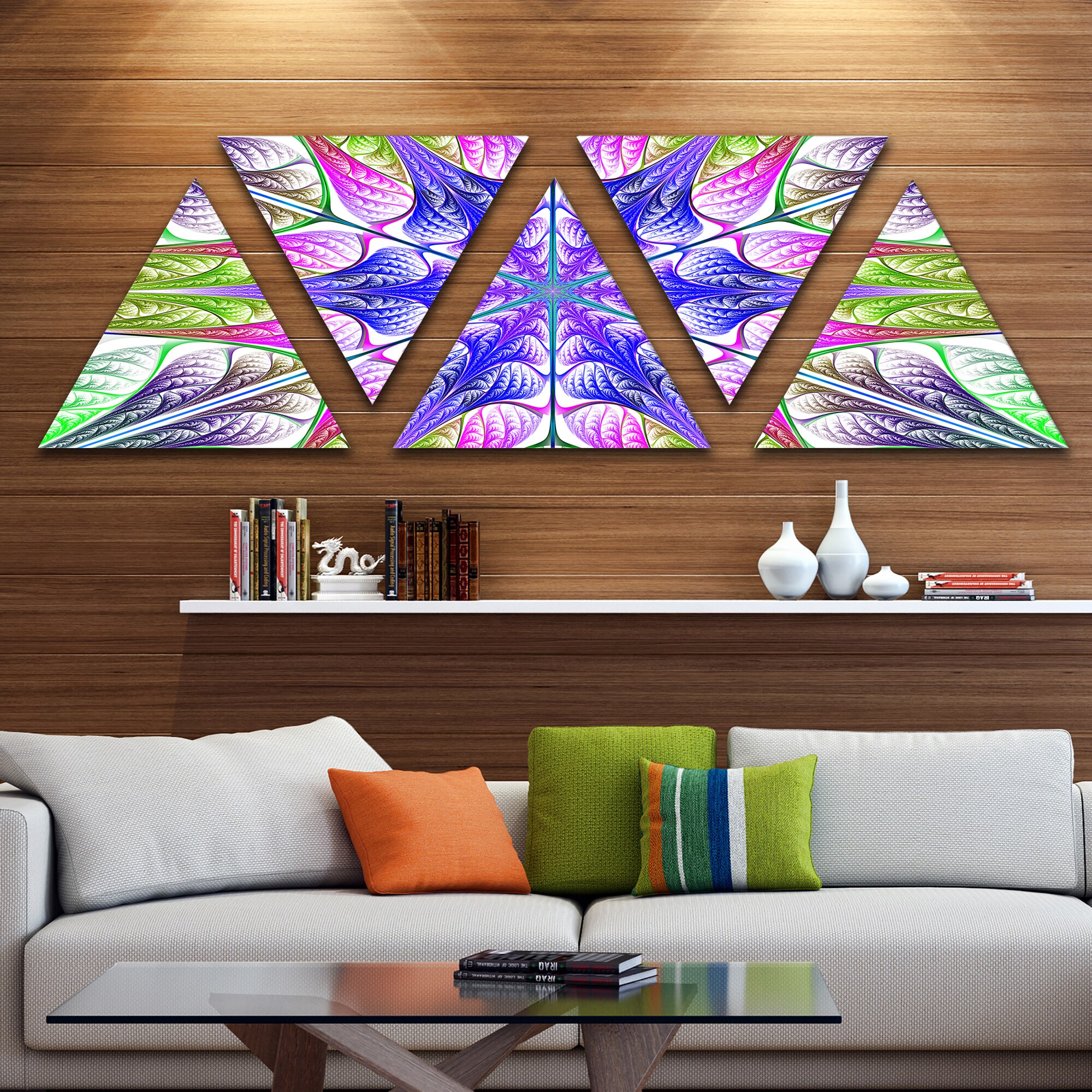 Design Art Designart Extraordinary Fractal Light Green Art Contemporary Triangle Canvas Art Print 5 Panels
