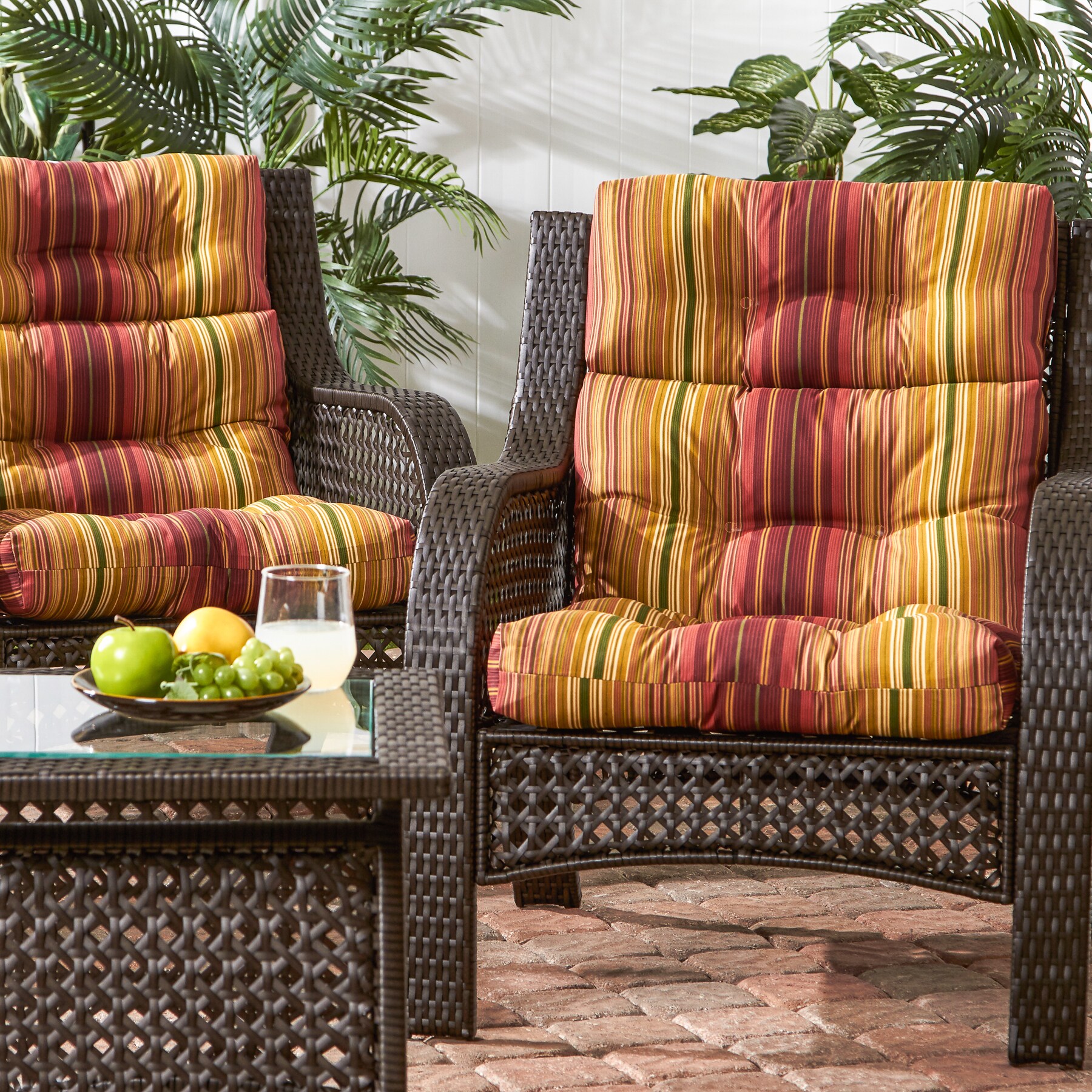 Greendale Home Fashions Replacement Cushions Brown Kmart Greendale Home Fashions 3 Section Outdoor Kinnabari Stripe High Back Chair Cushion Set Of