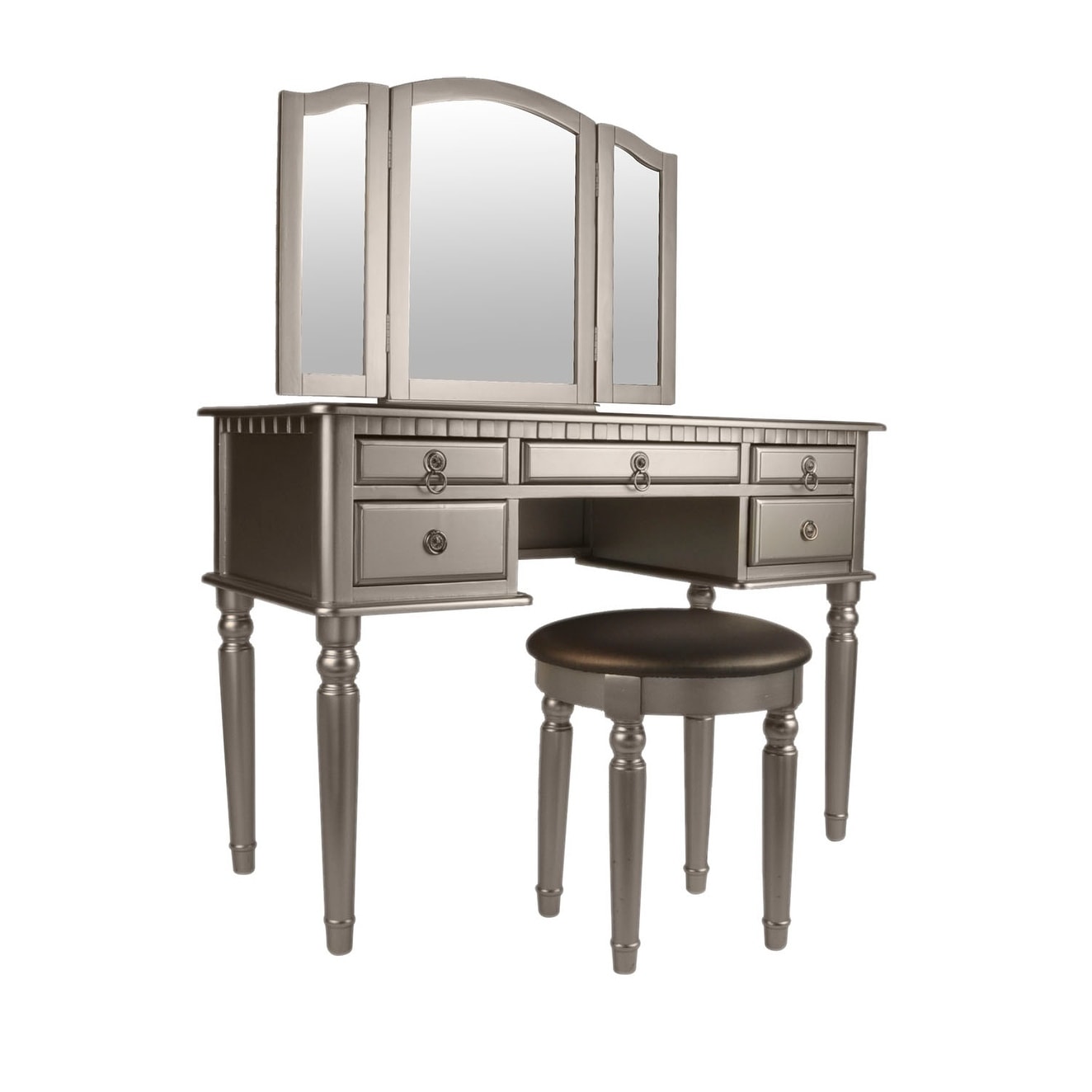 Poundex Bobkona St Croix Rubberwood Veneer 3 Fold Mirror Vanity Reset Selection