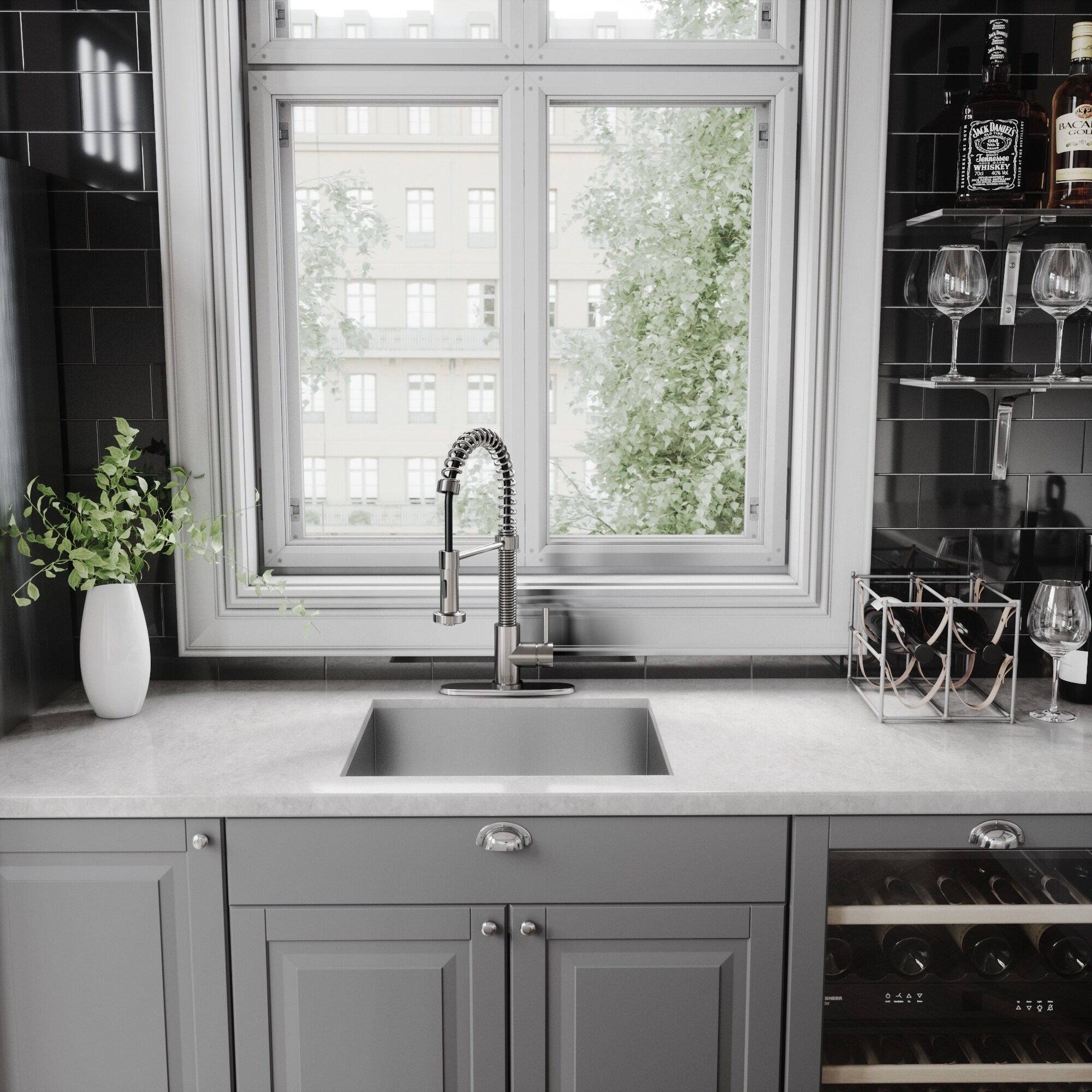 Vigo Edison Pull Down Spray Kitchen Faucet With Deck Plate In Vigo Edison Pull Down Spray Kitchen Faucet With Deck Plate In Stainless Steel Silver