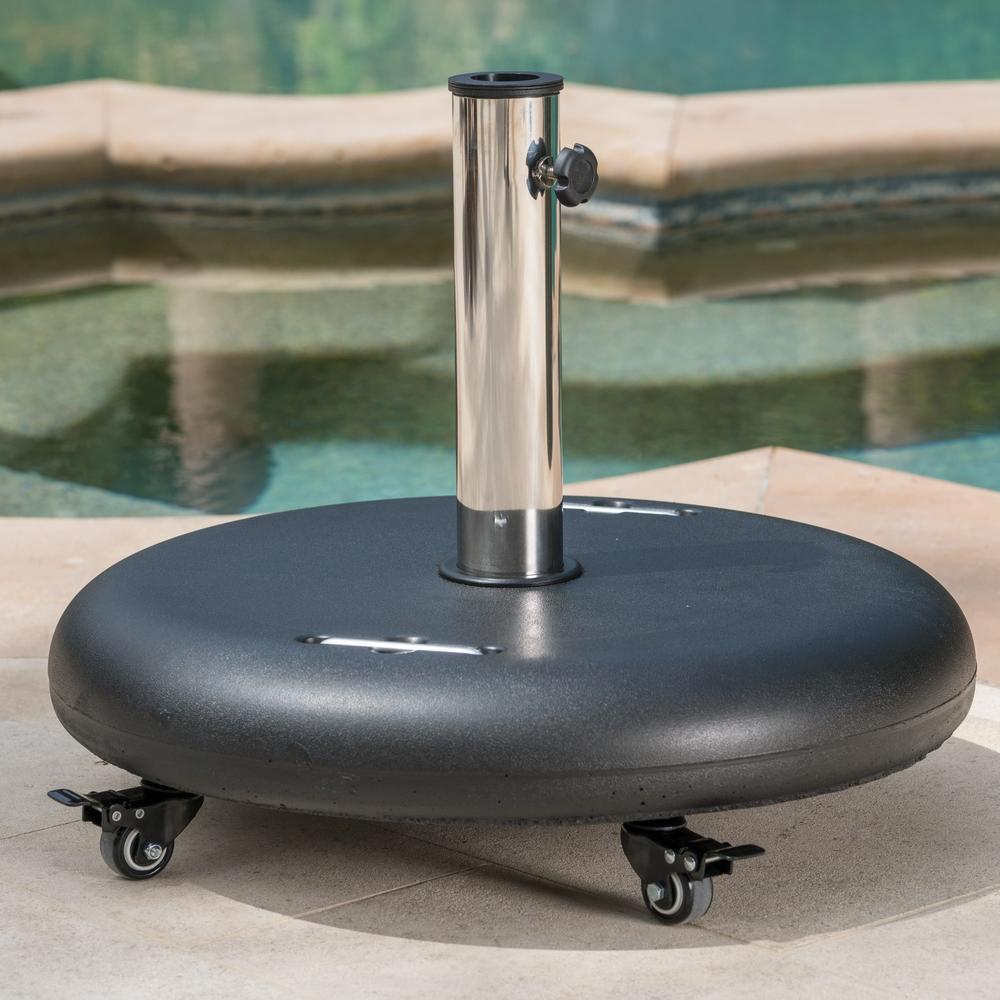 Christopher Knight Home Hayward Outdoor 80-pound Round Black Stainless Steel Umbrella Base Holder with Wheels by