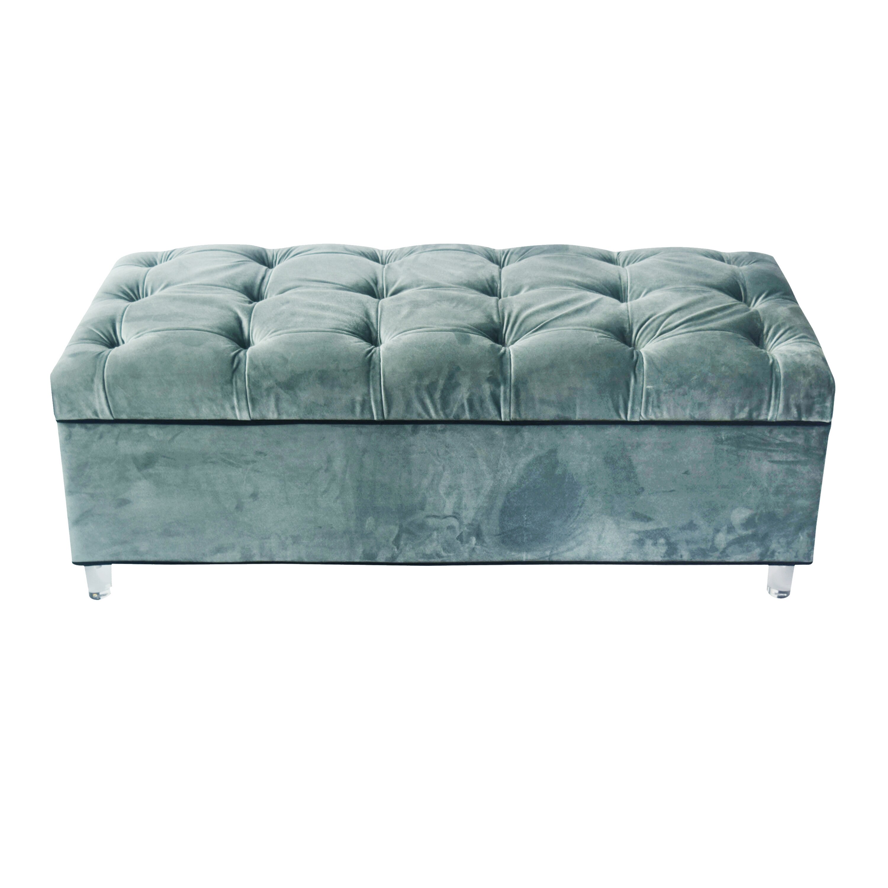 Npd Pandora 48 Inch Tufted Velvet Storage Bench With Acrylic Legs