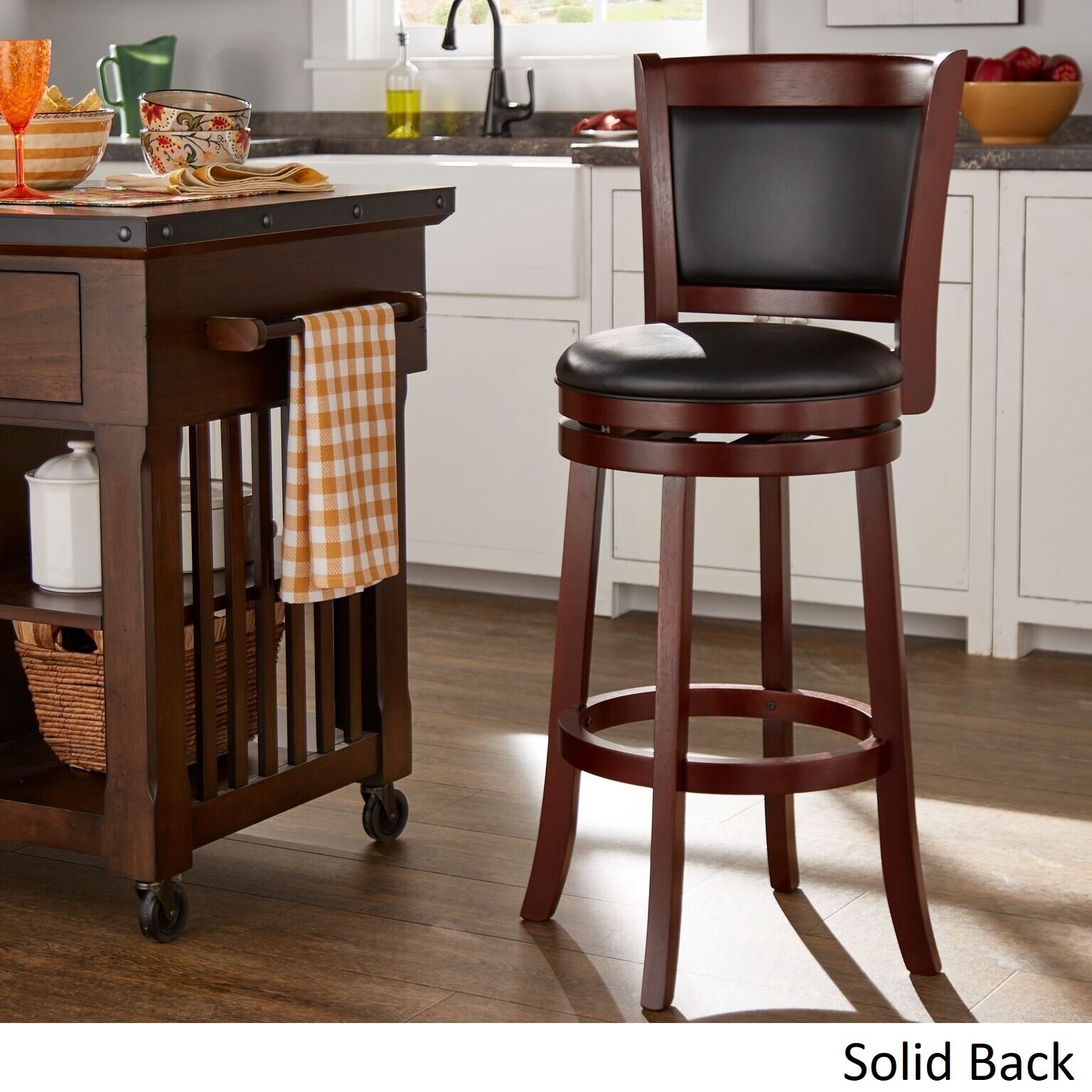 Inspire Q Verona Cherry, Pineapple Back Bar Stools With Arms