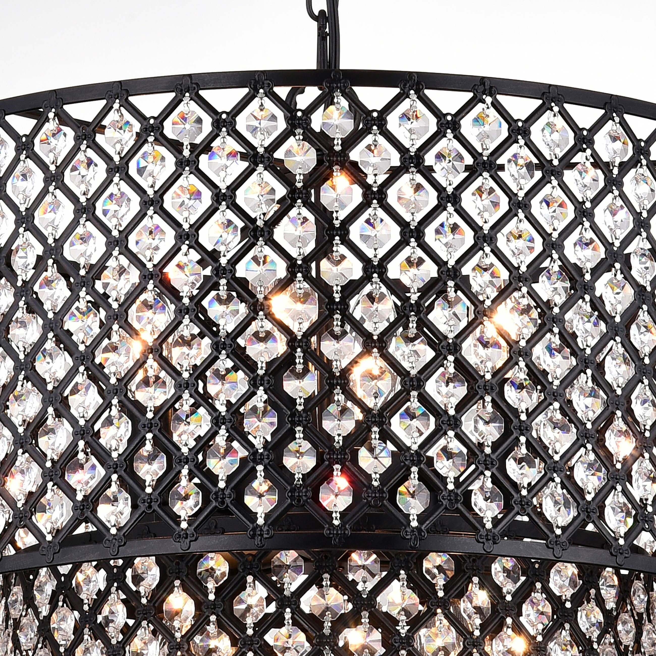The Lighting Antique Black 8 Light Double Round Crystal Chandelier