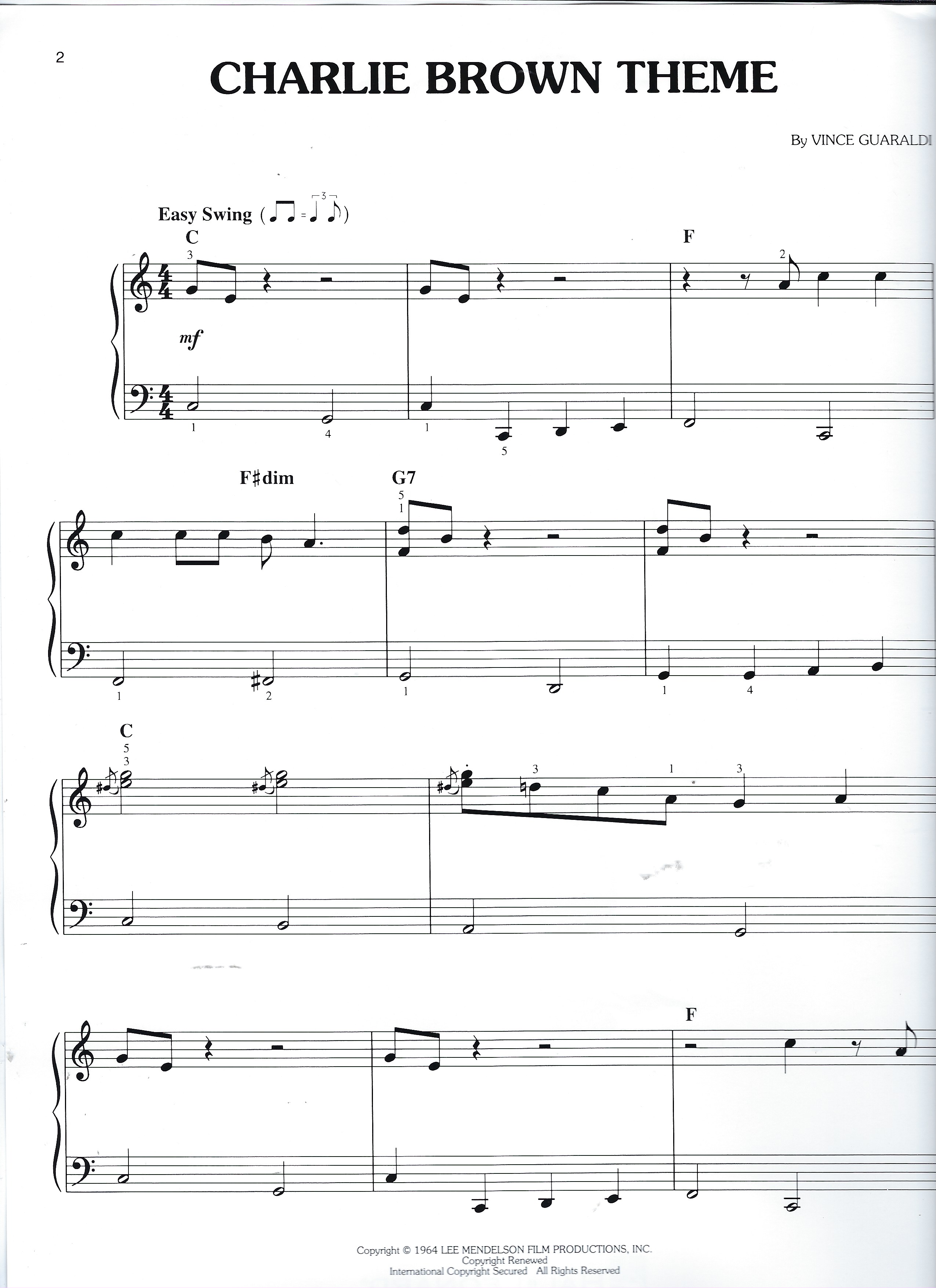 Hal Leonard Corp. 110116 Charlie Brown Theme Easy Piano Sheet Music