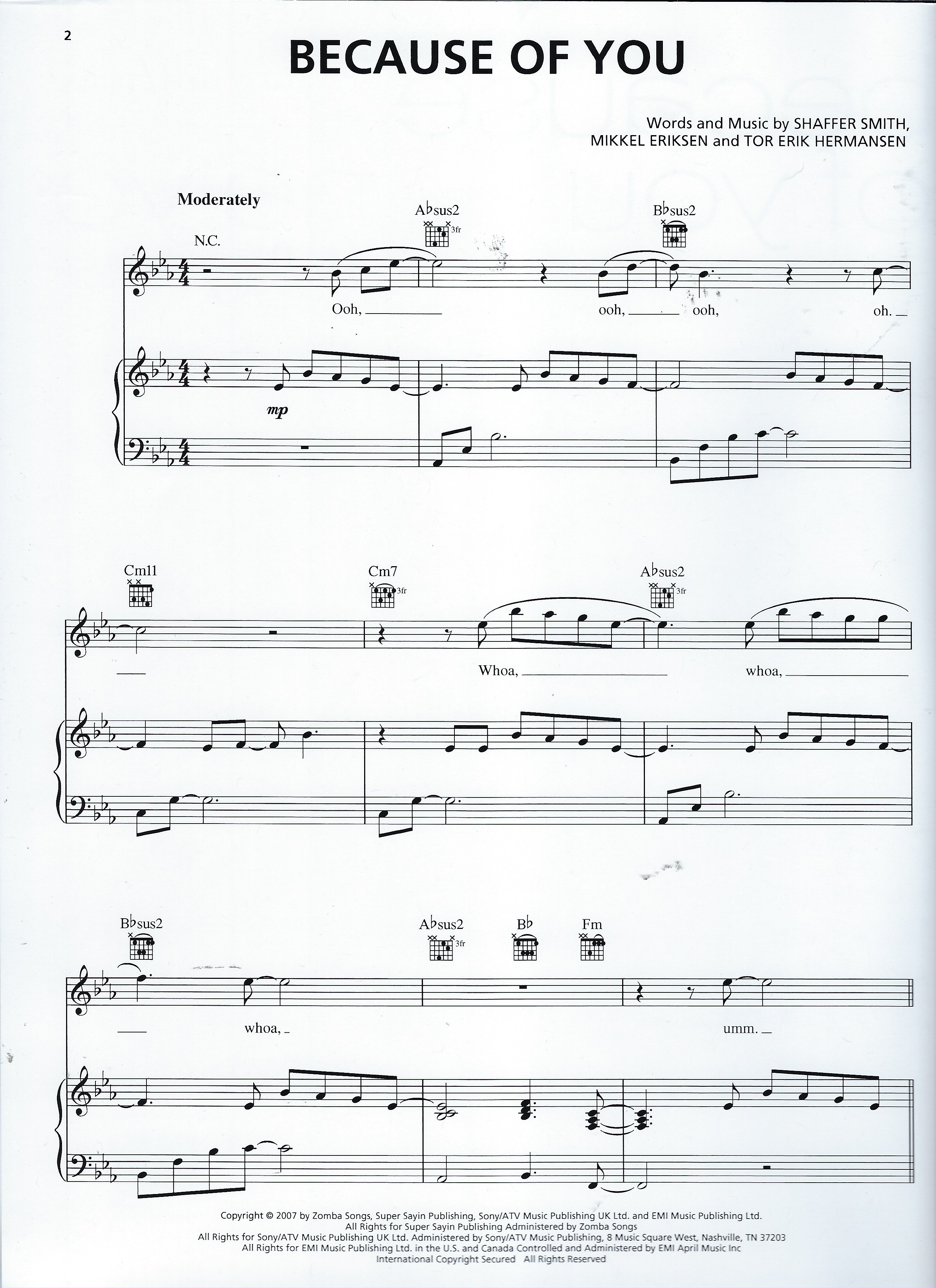 Hal Leonard Corp Ne Yo Because Of You Sheet Music Hal Leonard Corp Ne Yo Because Of You Sheet Music