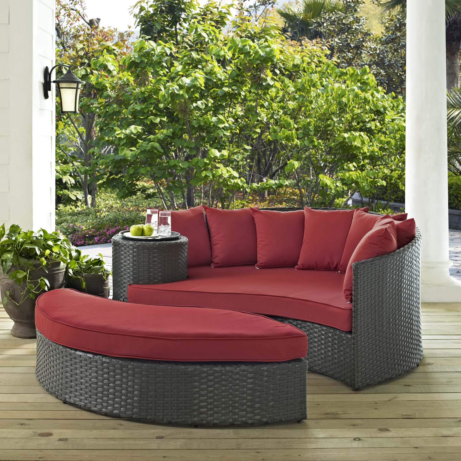 LexMod Sojourn Outdoor Patio Sunbrella® Daybed in Canvas Red