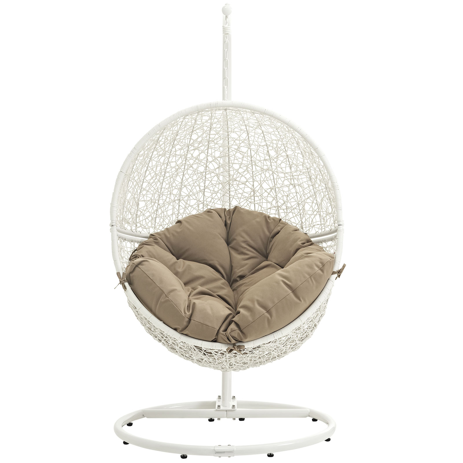 LexMod Hide Outdoor Patio Swing Chair With Stand in White Mocha