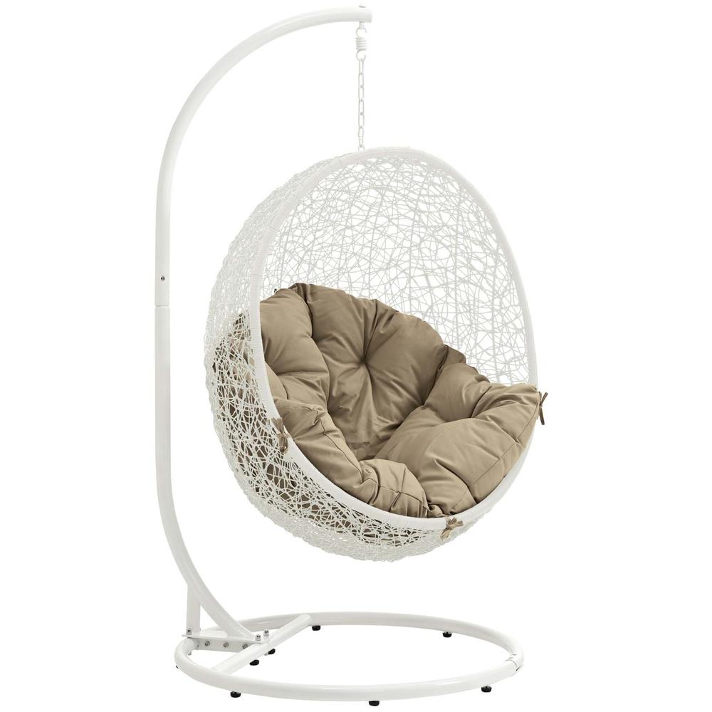 LexMod Hide Outdoor Patio Swing Chair With Stand in White Mocha