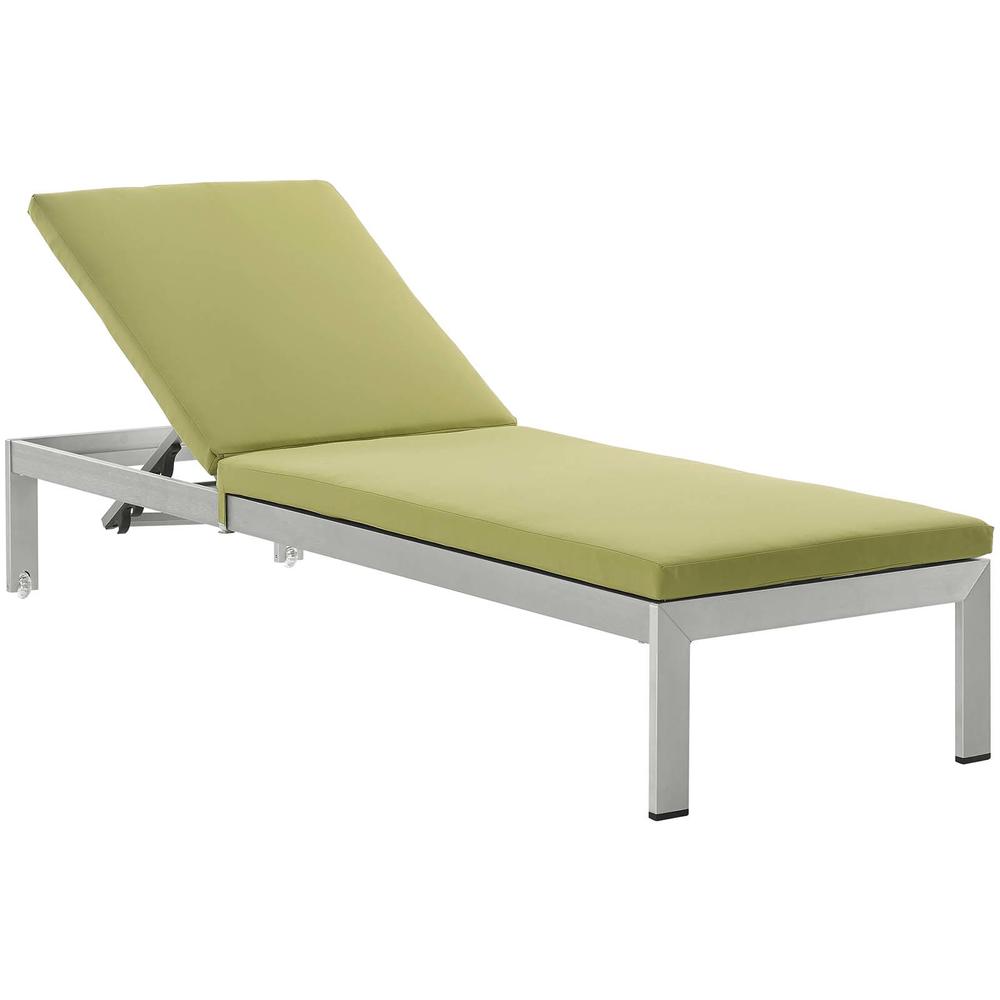 LexMod Shore Chaise with Cushions Outdoor Patio Aluminum Set of 2 in Silver Peridot