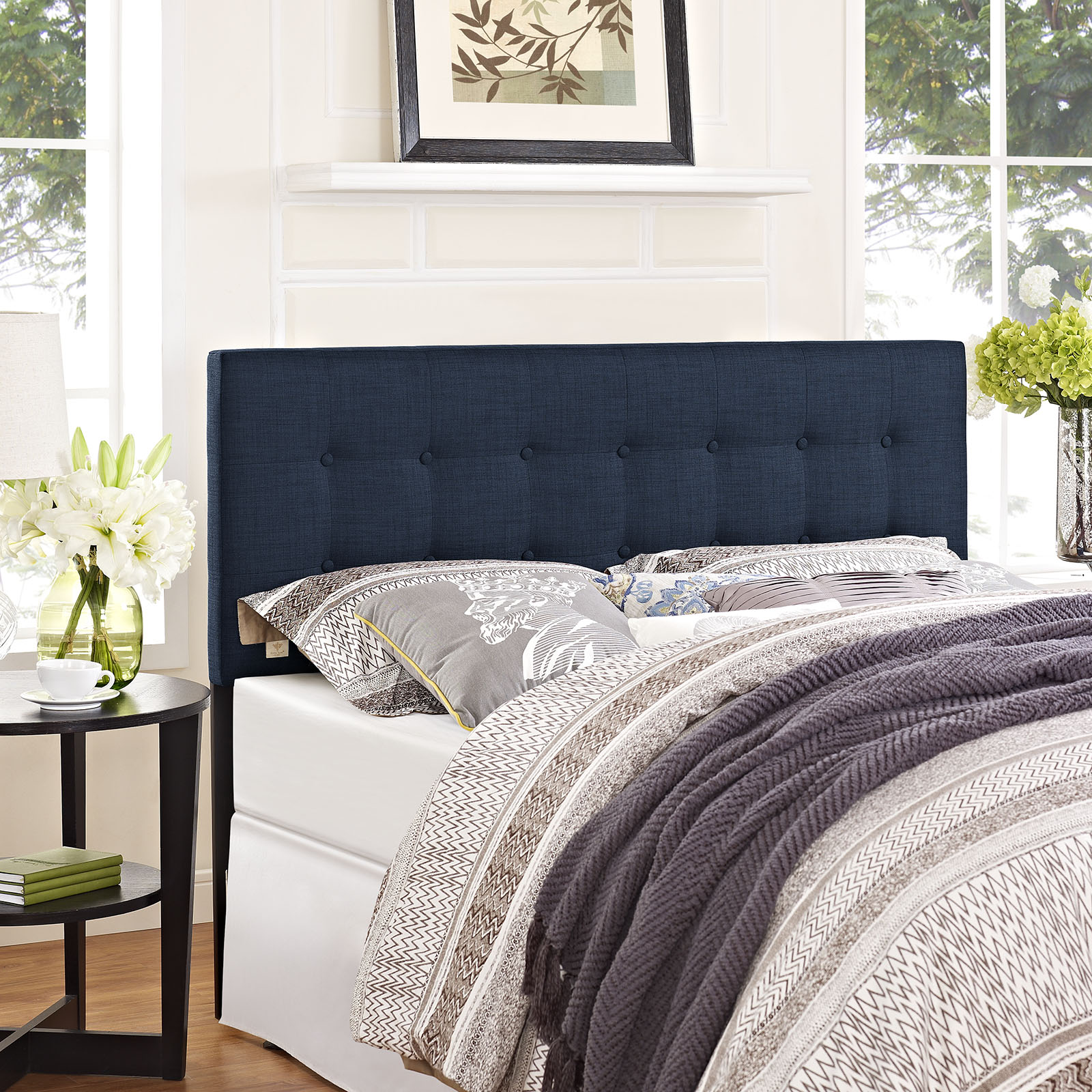 LexMod Emily Queen Upholstered Fabric Headboard in Navy