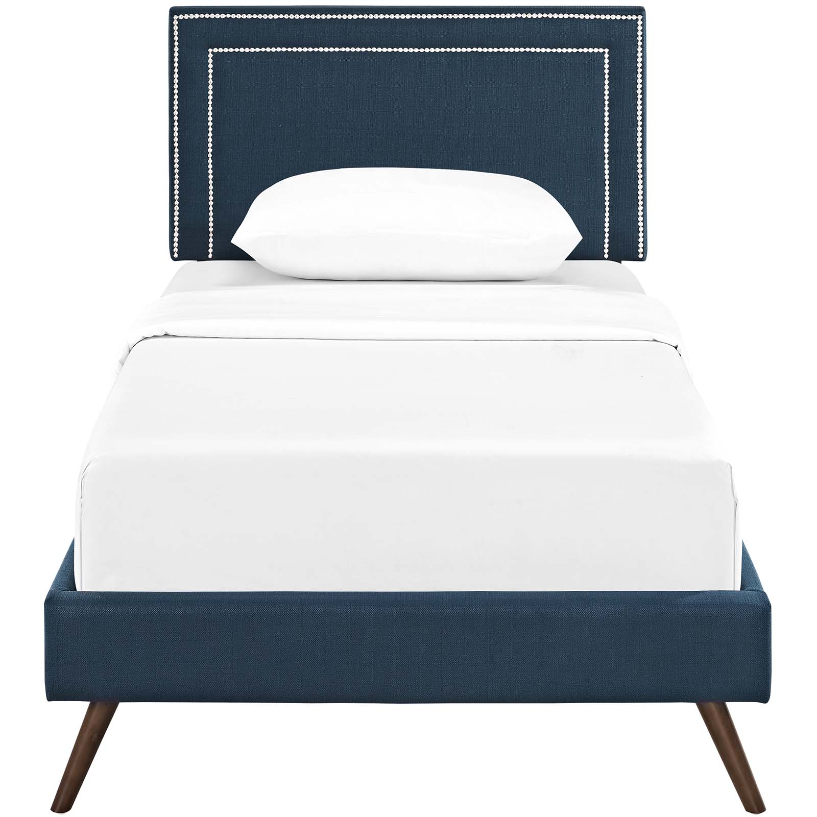 LexMod Virginia Twin Fabric Platform Bed with Round Splayed Legs in Azure