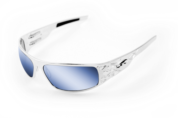 ICICLES BDB-S-03-C Big Daddy Bagger Blue Lens Sunglasses with Chrome Flames