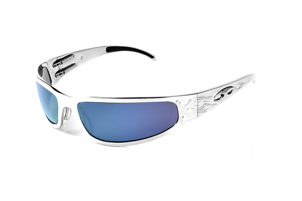 ICICLES Baby Bagger Blue Mirror Lens Sunglasses with Silver Flames Frame