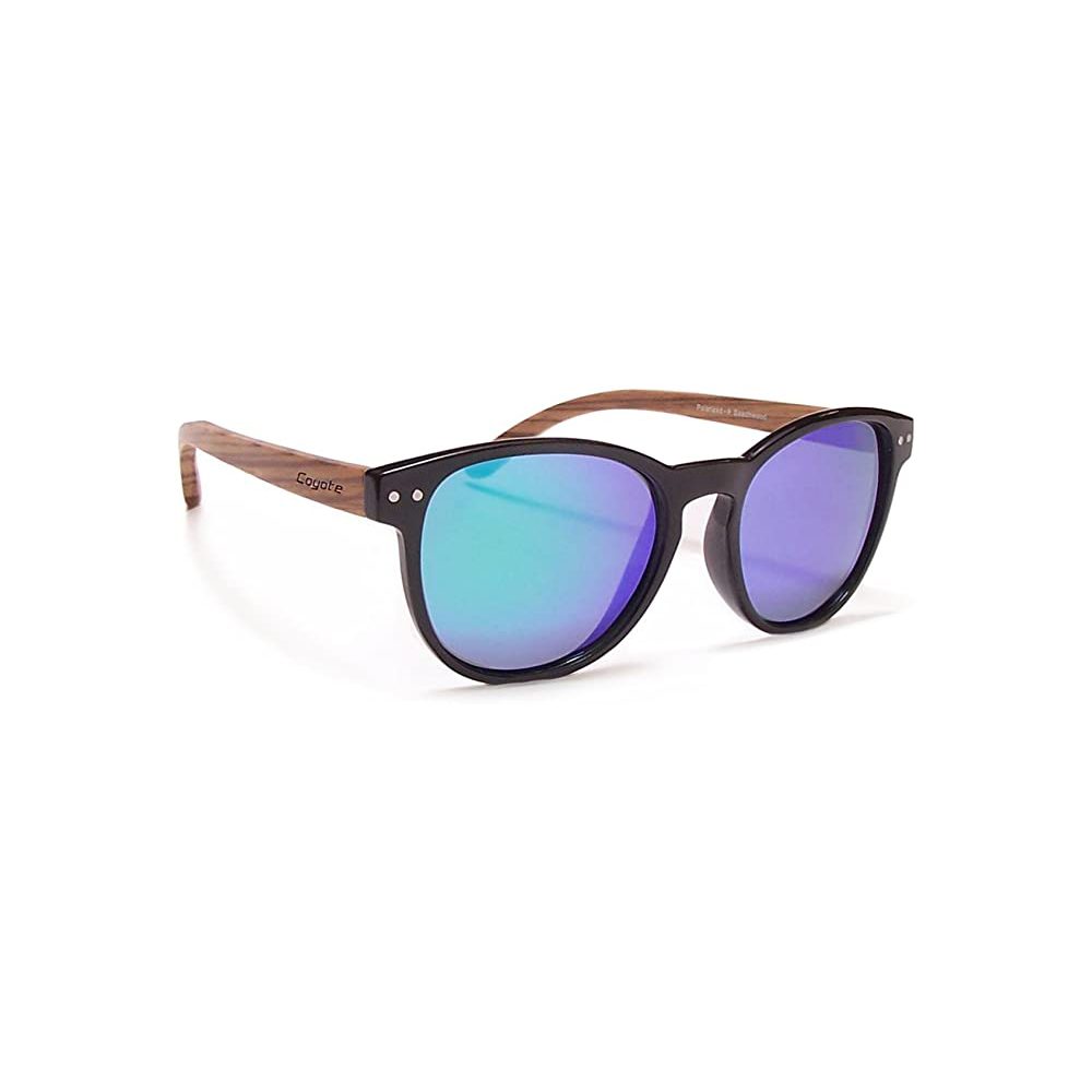 Coyote Sunglasses Coyote Beachwood Polarized Natural Wood Blk/Zebrawood/Blue Mirror Sunglasses
