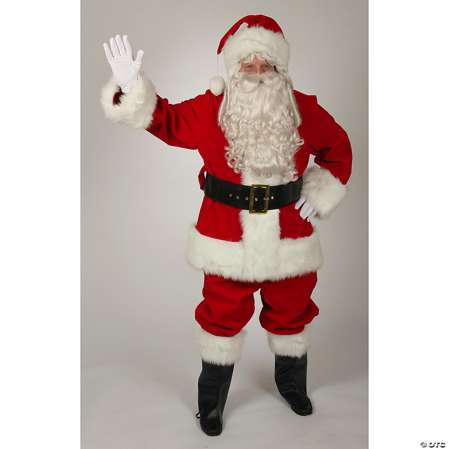 Halco Regal Red Velvet Santa Suit Claus Zipper Coat Satin Lined Pants Hat Cast Belt Boot Tops Gloves Full Costume Set Outfit