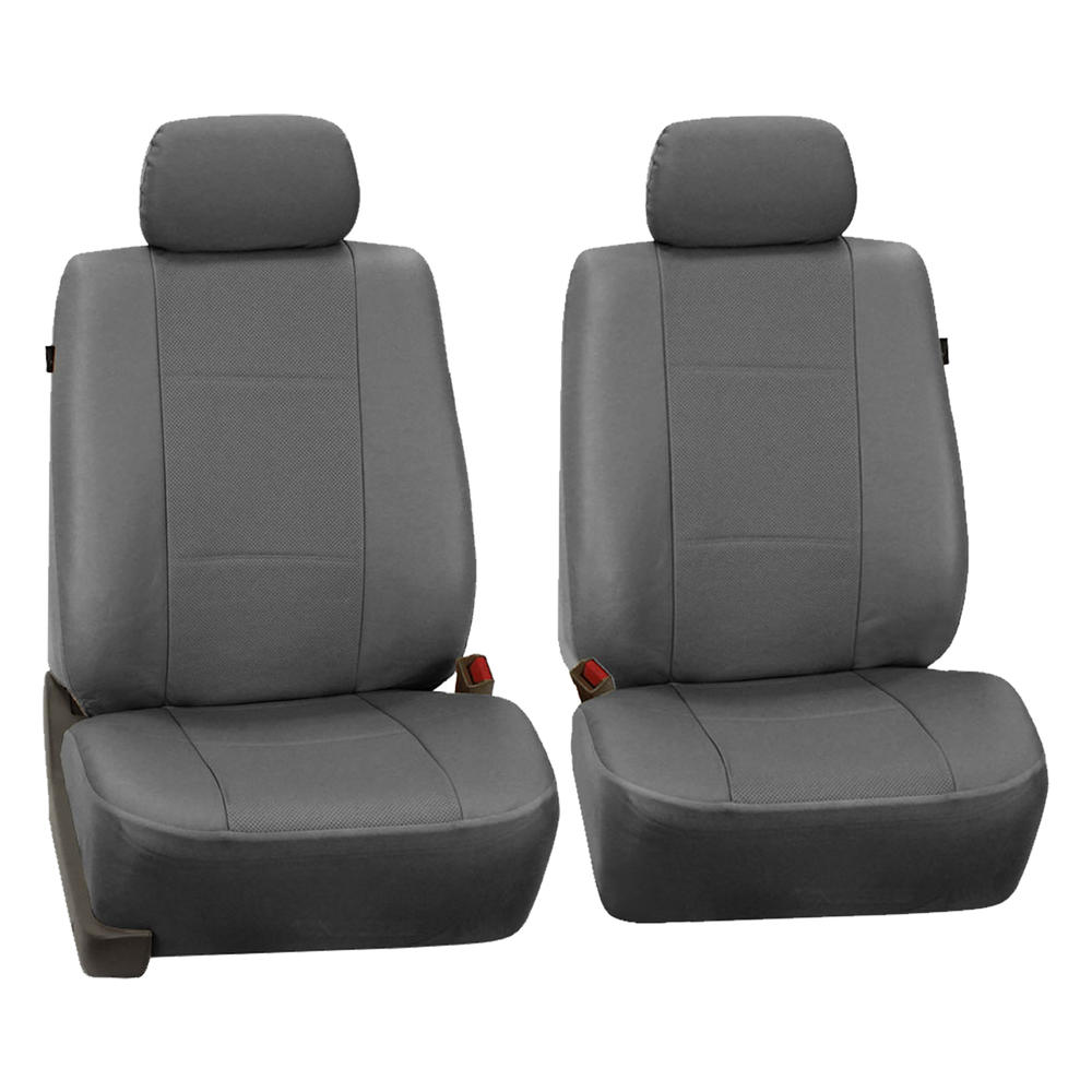 FH Group Gray Deluxe Faux Leather Airbag Compatible and Split Bench Car Seat Covers, 2 Headrest Full Set