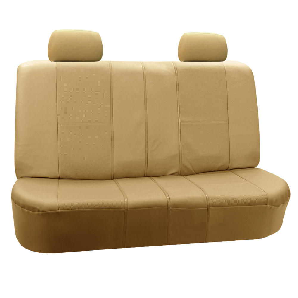 FH Group Beige Deluxe Faux Leather Airbag Compatible and Split Bench Car Seat Covers, 4 Headrest Full Set