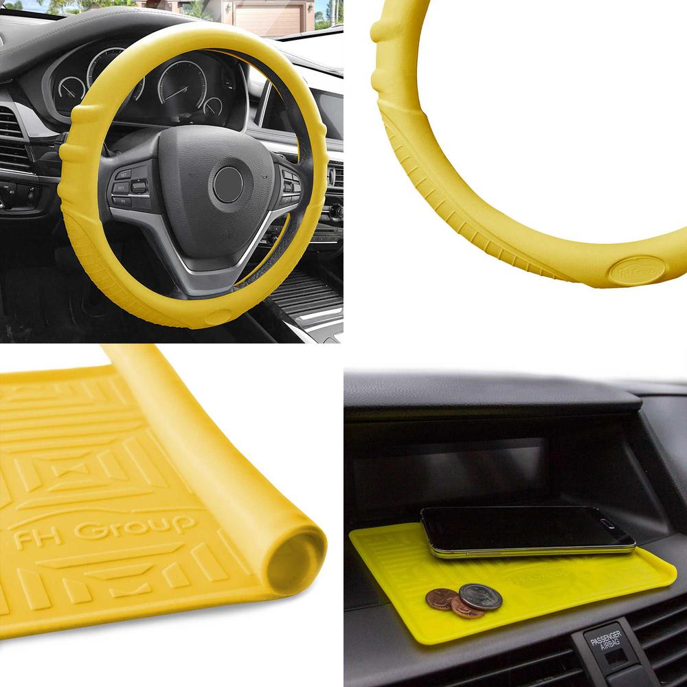 FH Group, Silicone Steering wheel cover Grip Marks w/ Yellow Dash Mat Yellow for Auto
