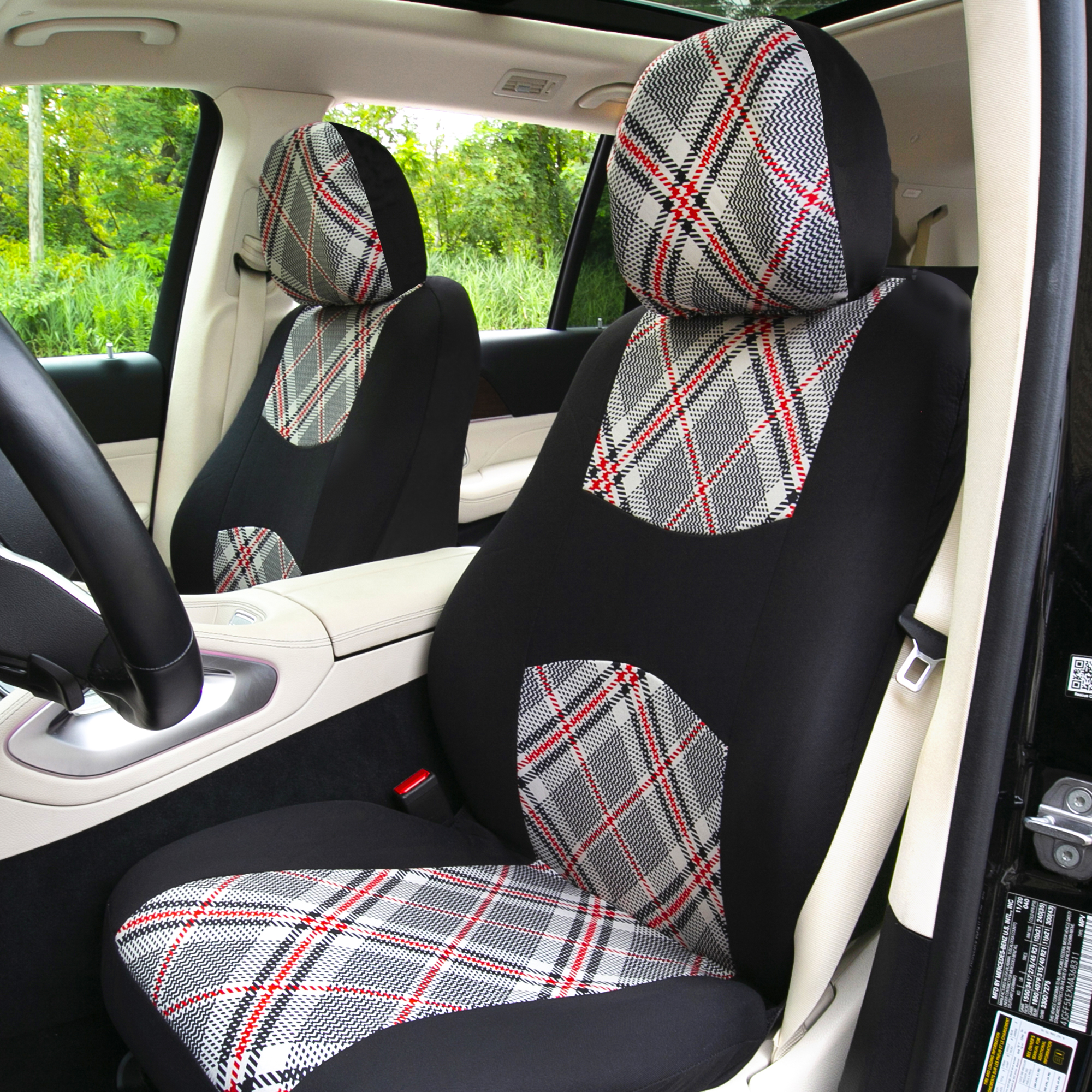FH Group Tartan57 Plaid Print Seat Covers Fit For Car Truck SUV Van – Combo Full Set