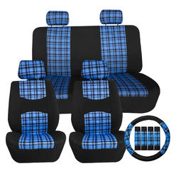 FH Group Tartan57 Plaid Print Seat Covers Fit For Car Truck SUV Van ? Combo Full Set