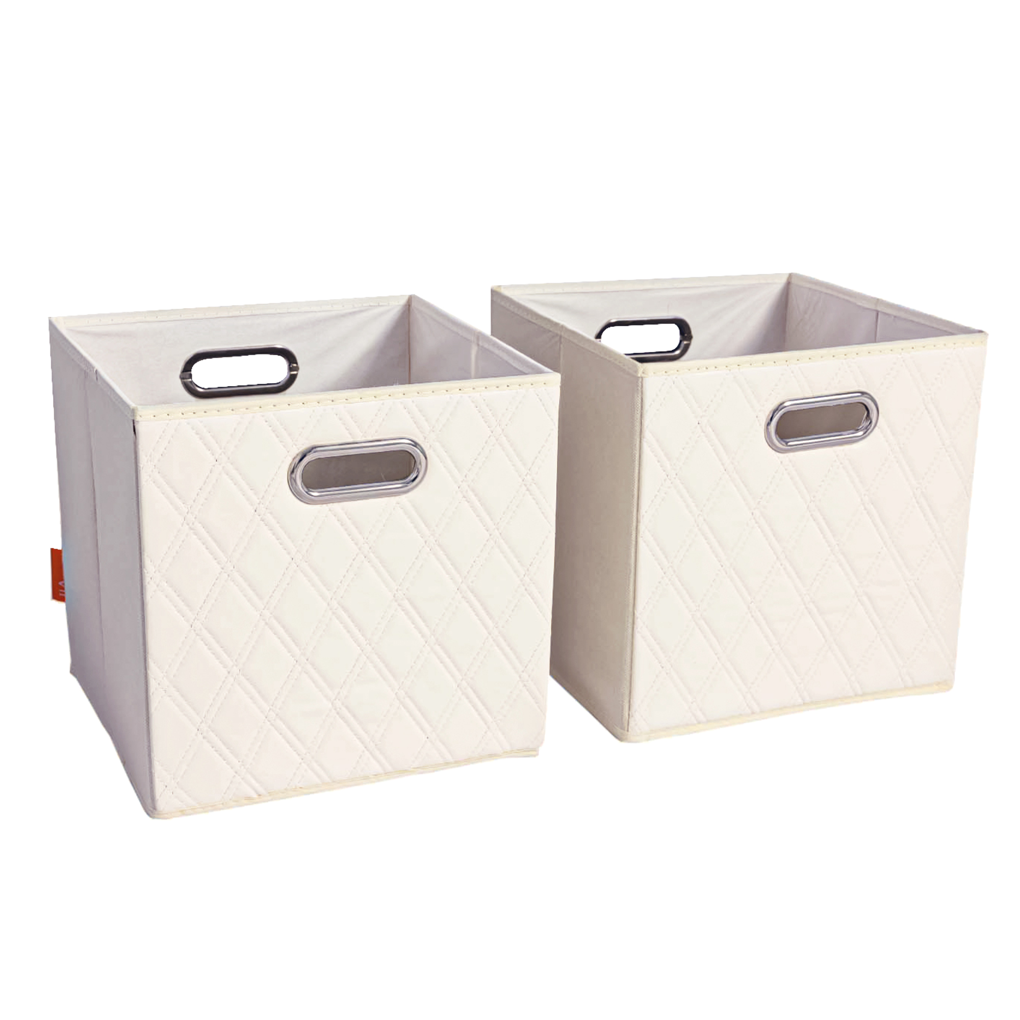 FH Group JIAessentials Set of 2 Foldable Diamond Pattern Faux Leather Cube Storage Bins 11" w Dual Handles for Shelves, Organizers & More