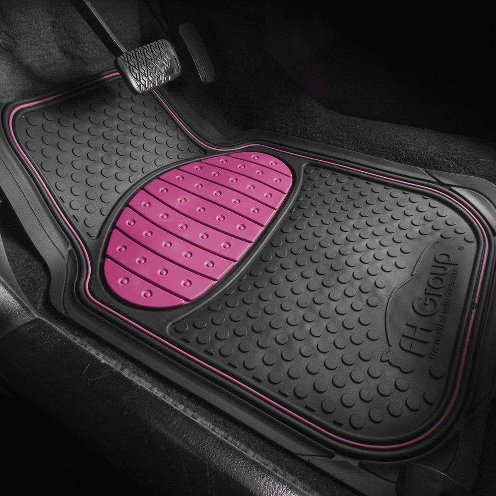 FH Group Touchdown Floor Mats 3pc Full Set for Auto Car Sedan SUV Van Pink Black