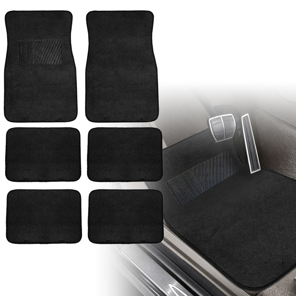 FH Group Carpet Floor Mats with Heel Pad  With Heel Pad for SUV, VAN, 3 Row Full Set, Black