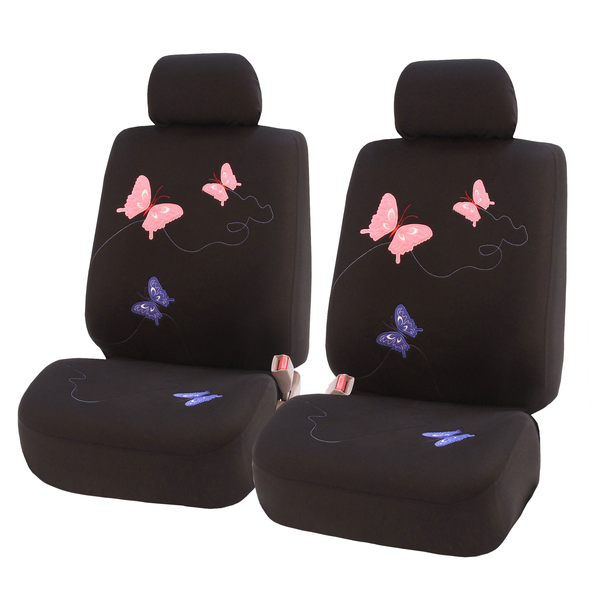 FH Group Butterfly Embroidery Cloth Car Seat Covers Fit For Car Truck SUV Van - Front Seats