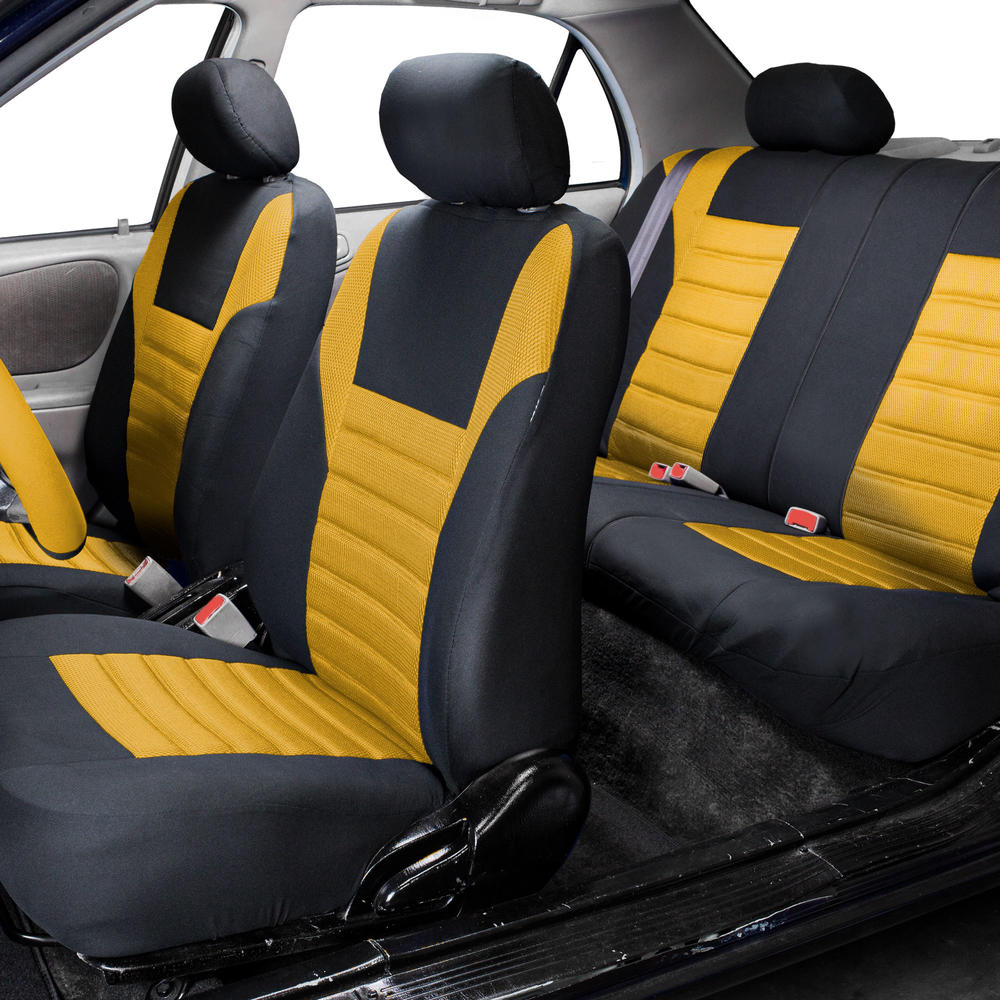 FH Group 3 Row 7 Seaters SUV Seat Covers for Auto 3D Mesh Yellow Black Free Gift
