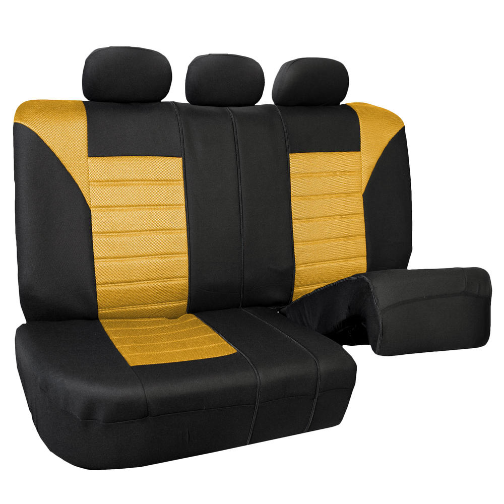 FH Group 3 Row 7 Seaters SUV Seat Covers for Auto 3D Mesh Yellow Black Free Gift