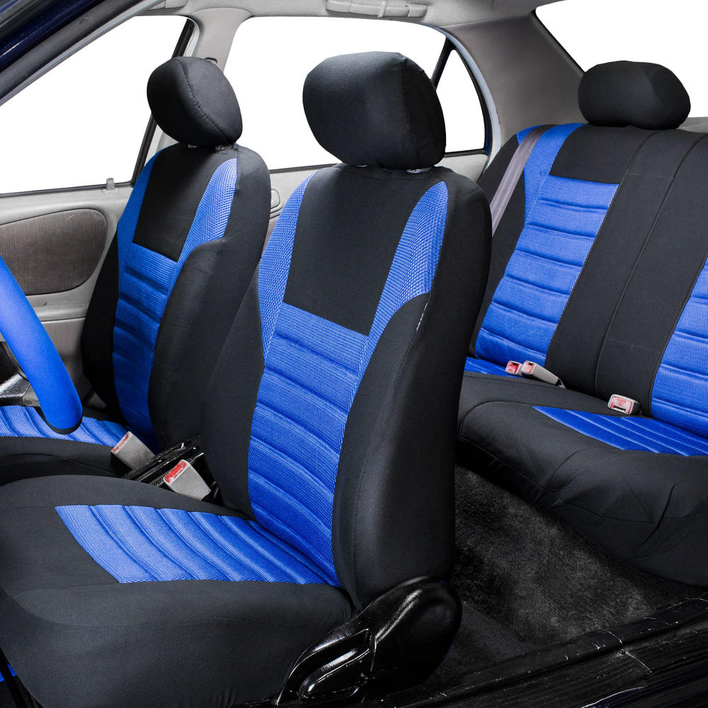 FH Group 3 Row 8 Seaters SUV Seat Covers for Auto 3D Mesh Blue Black Full Set