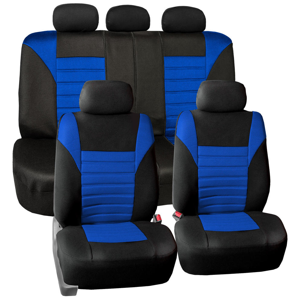 FH Group 3 Row 8 Seaters SUV Seat Covers for Auto 3D Mesh Blue Black Full Set