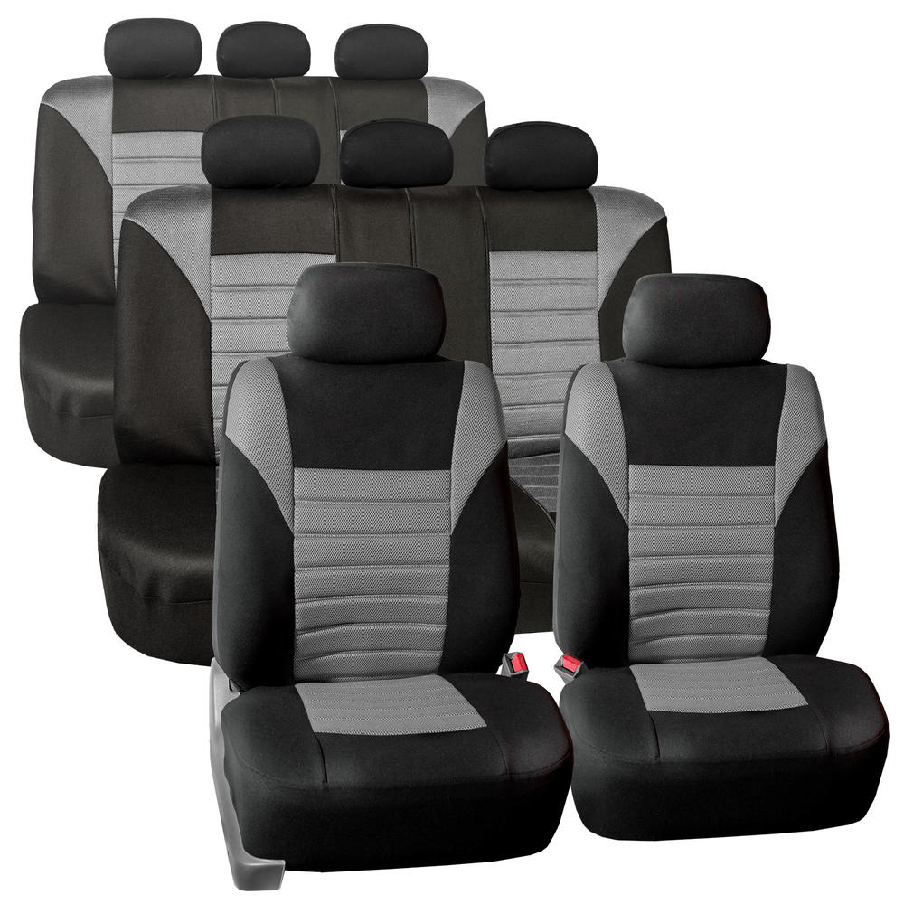 FH Group 3 Row 8 Seaters SUV Seat Covers for Auto 3D Mesh Gray Black Full Set