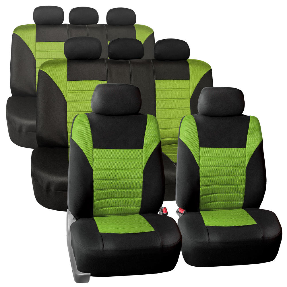 FH Group 3 Row 8 Seaters SUV Seat Covers for Auto 3D Mesh Green Black Full Set