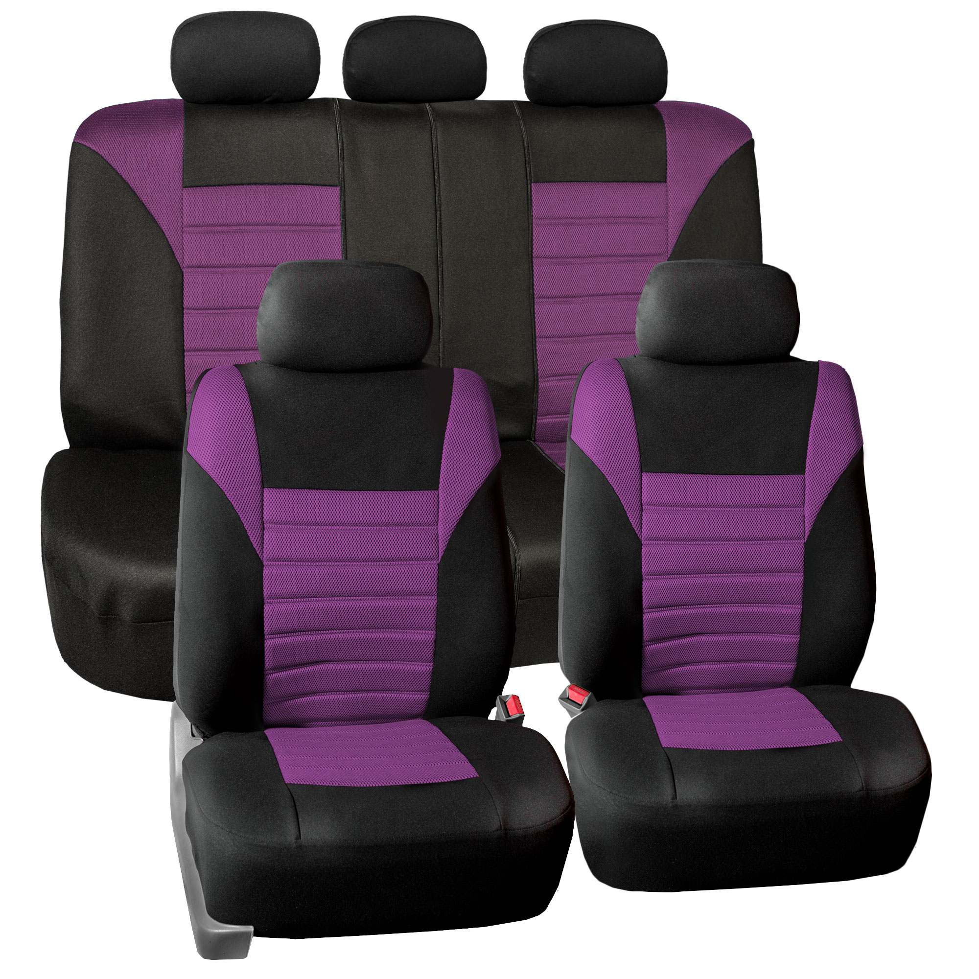 FH Group 3 Row 8 Seaters SUV Seat Covers for Auto 3D Mesh Purple Black Full Set