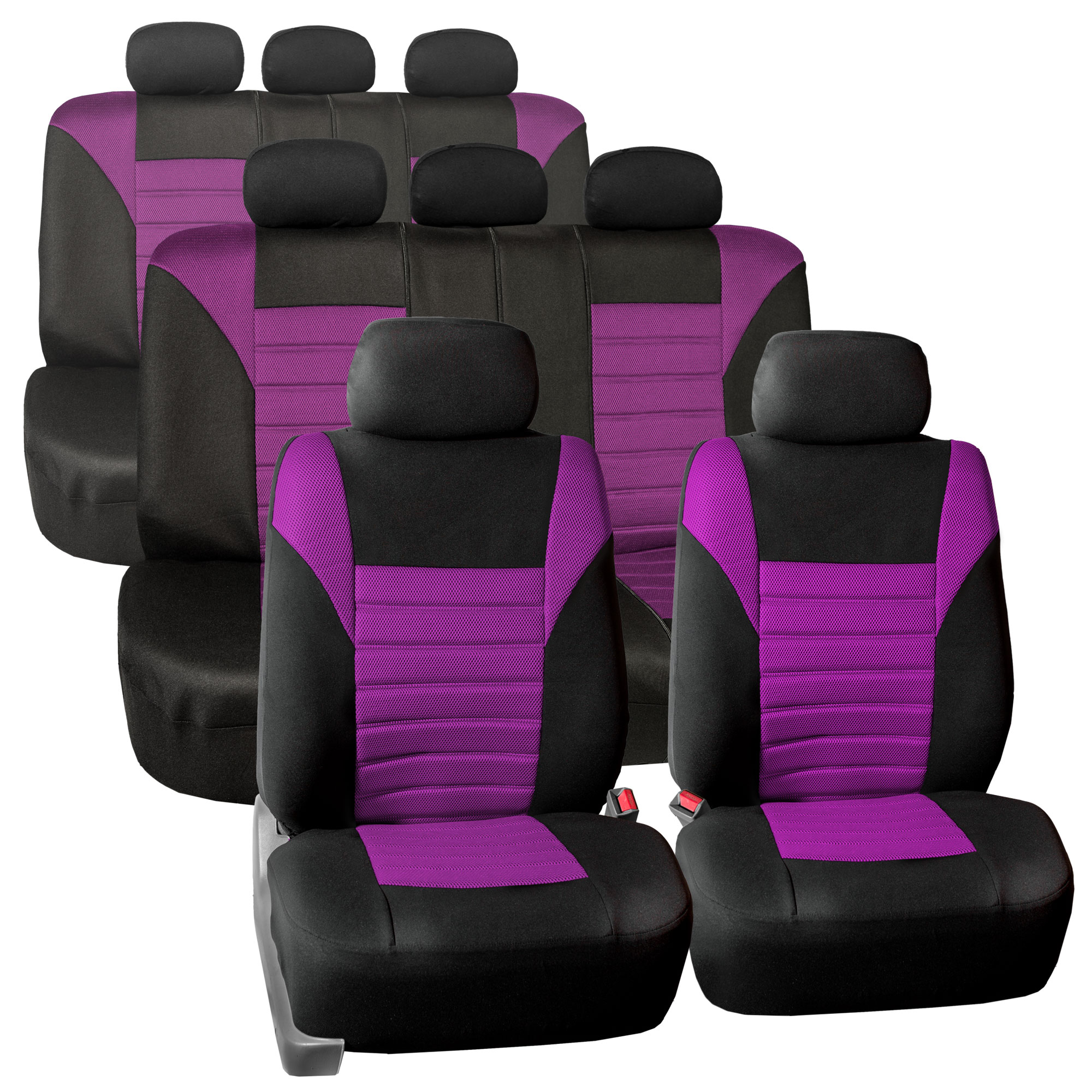 FH Group 3 Row 8 Seaters SUV Seat Covers for Auto 3D Mesh Purple Black Full Set