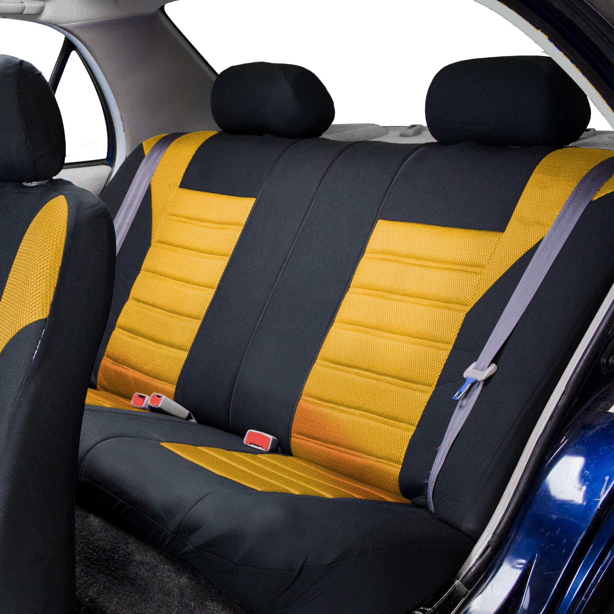 FH Group 3 Row 8 Seaters SUV Seat Covers for Auto 3D Mesh Yellow Black Free Gift